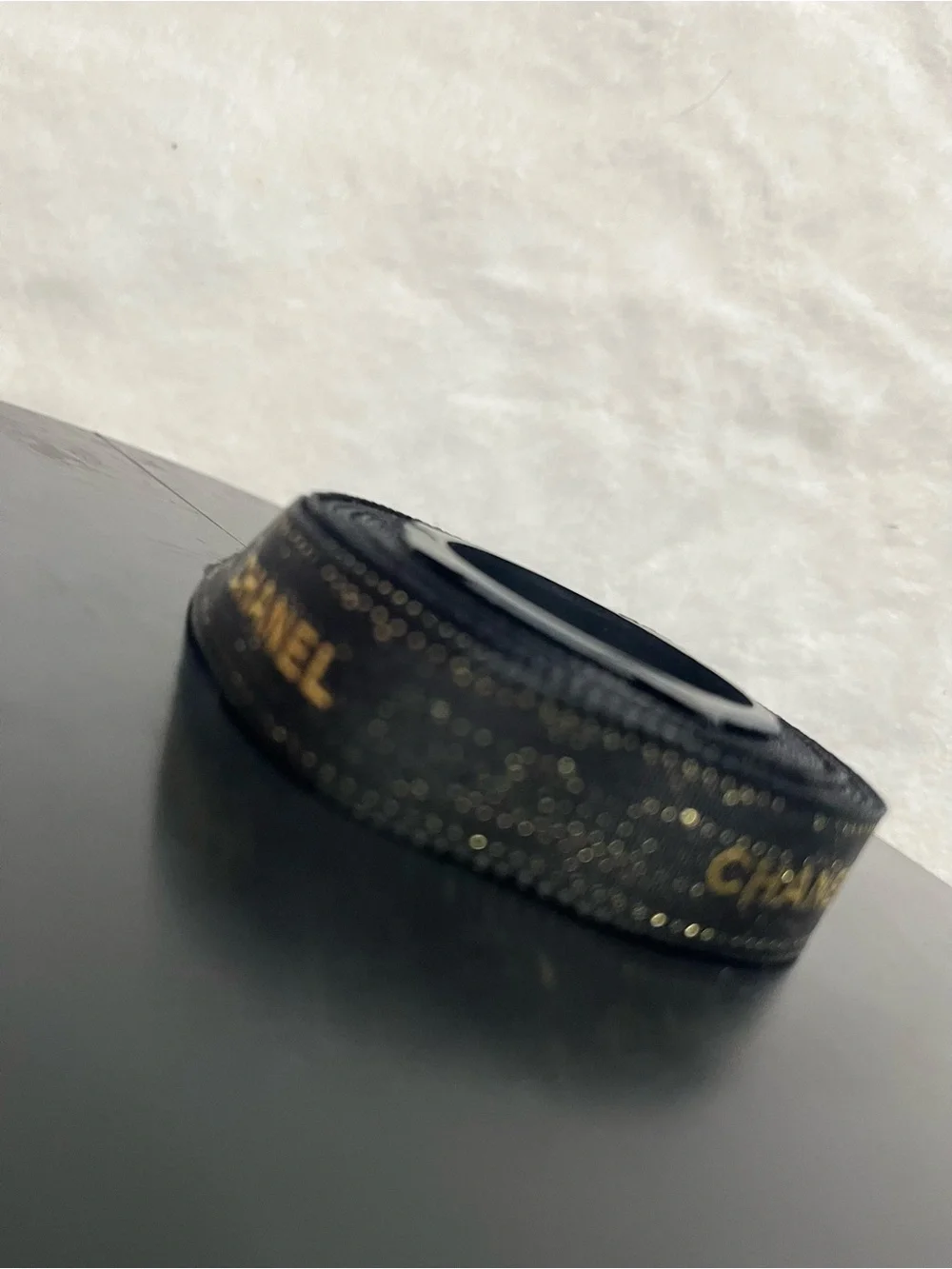 Black Ribbon with Gold Logo Accent holiday authentic ribbon